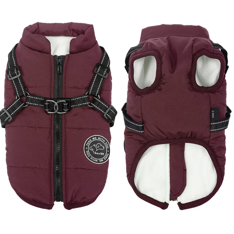 Winter Warm Dog Jacket Waterproof Pet Coat for Small Large Dog Clothes Fleece with Harness Puppy Vest Chihuahua Labrador Costume