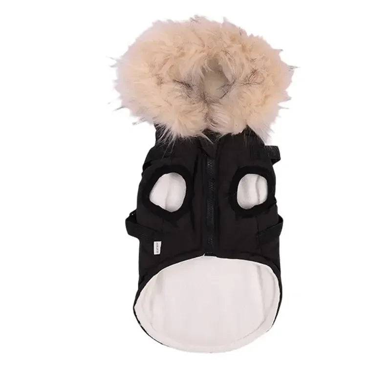 Winter Pet Dog Jacket With Harness Warm Dog Clothes Waterproof Hooded Coat