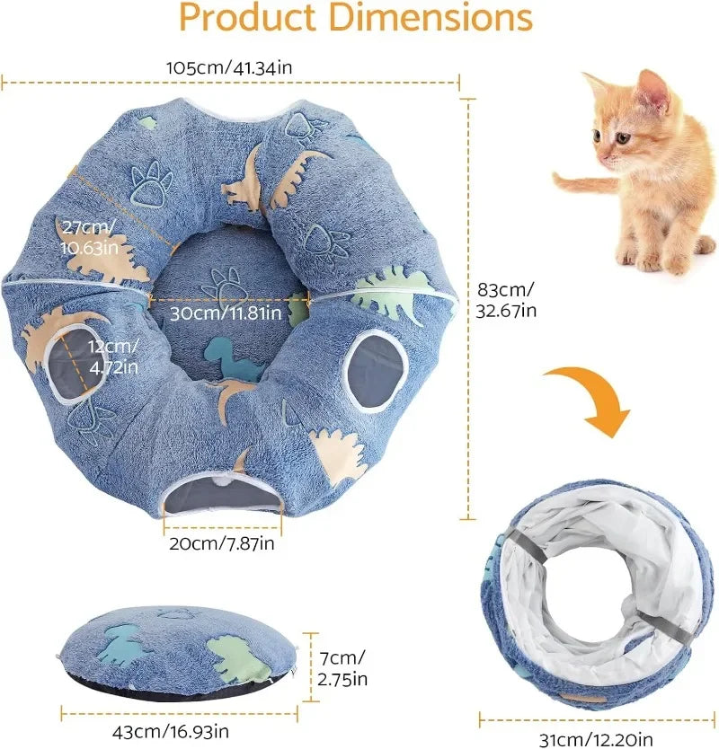 Foldable Cat Tunnel – Interactive Play System with Peekaboo Cave, Plush Bed & 4 Entry Points