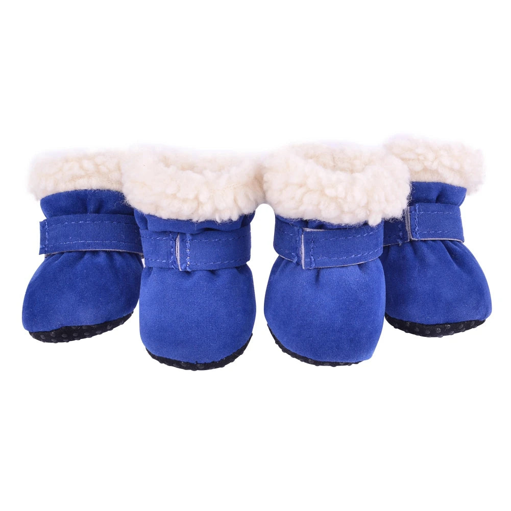 4Pcs Pet Dog Snow Boots Autumn Winter Warm Plush Dog Shoes for Small Medium Dogs Cats S-L Soft with Non-Slip Soles
