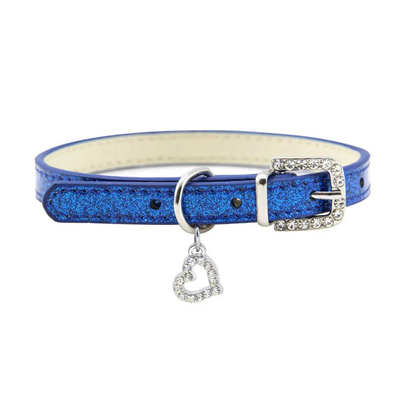 Crystal Pendant Leather Dog Collar