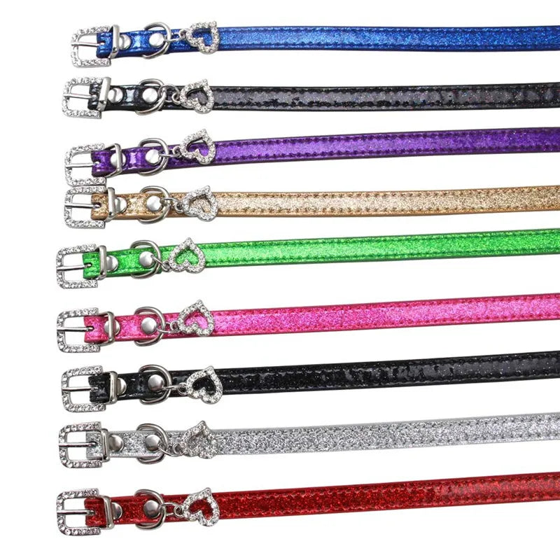 Crystal Pendant Leather Dog Collar
