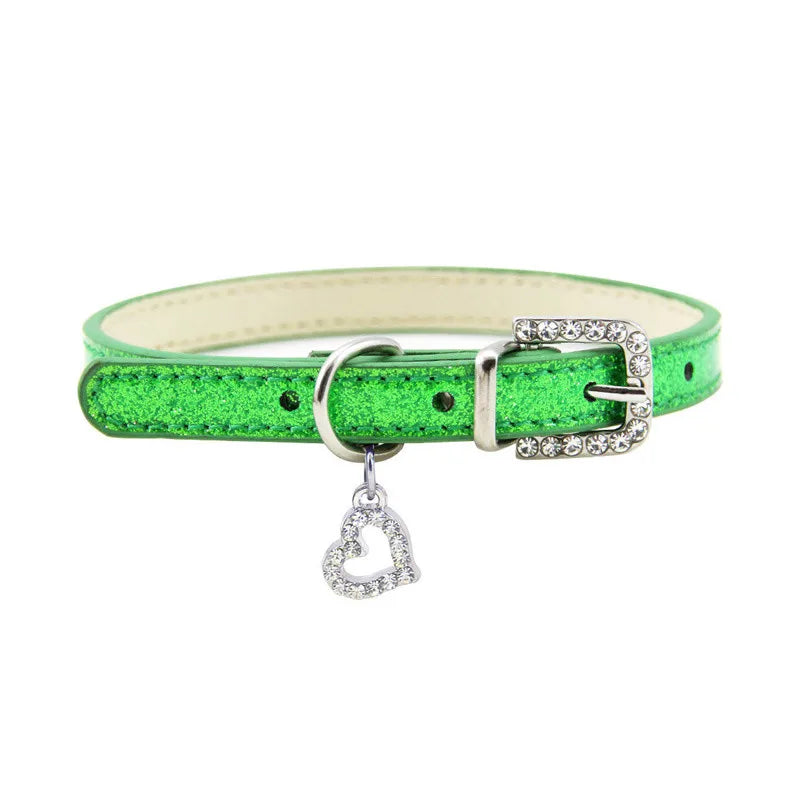 Crystal Pendant Leather Dog Collar