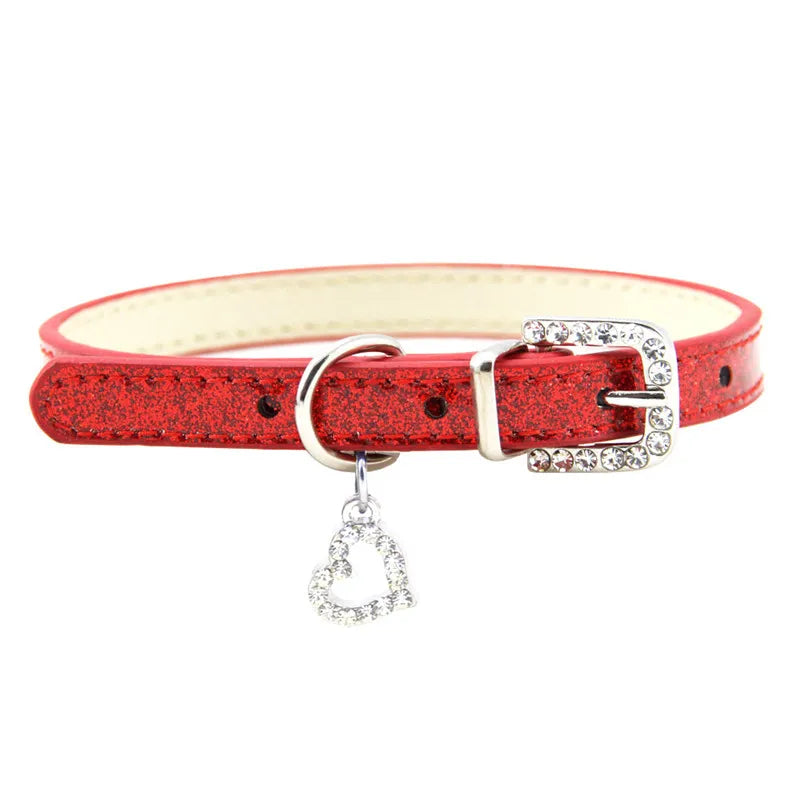 Crystal Pendant Leather Dog Collar
