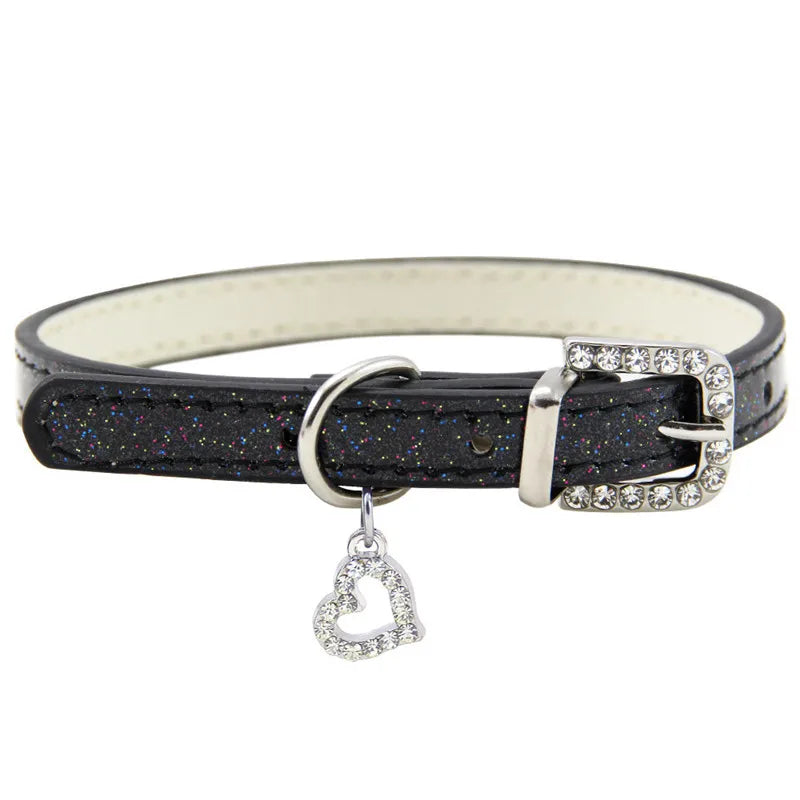 Crystal Pendant Leather Dog Collar