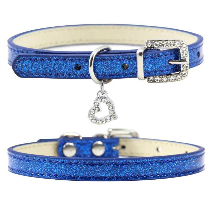 Crystal Pendant Leather Dog Collar