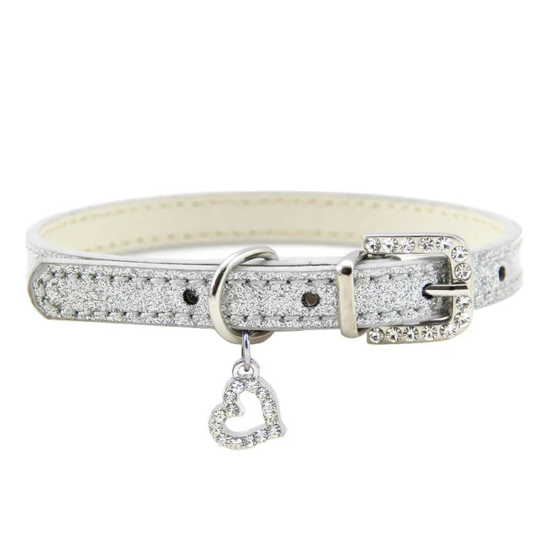 Crystal Pendant Leather Dog Collar