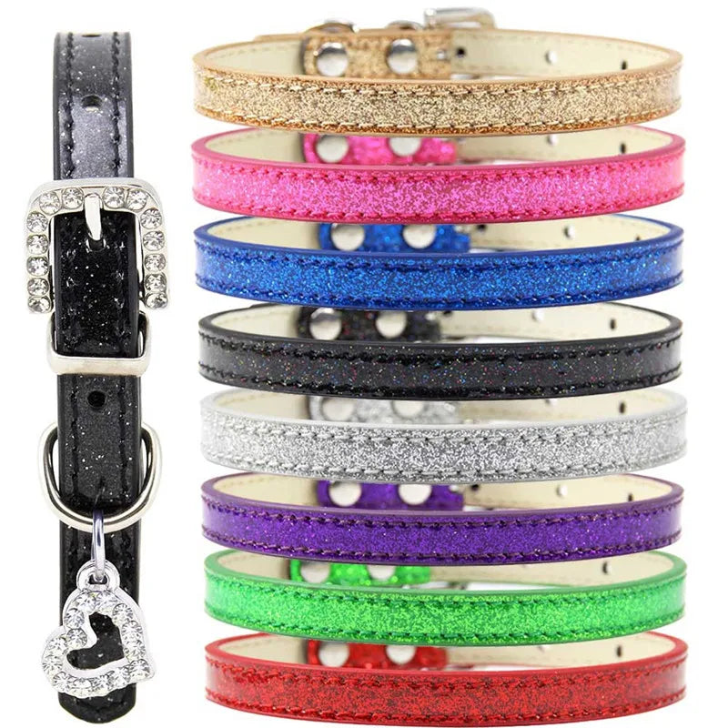 Crystal Pendant Leather Dog Collar