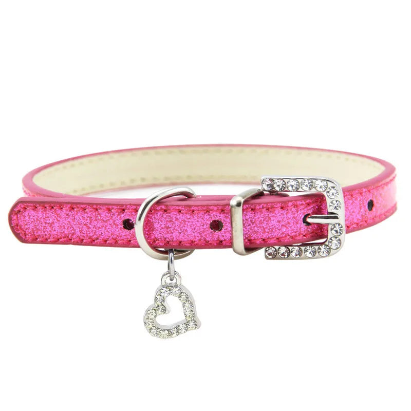 Crystal Pendant Leather Dog Collar