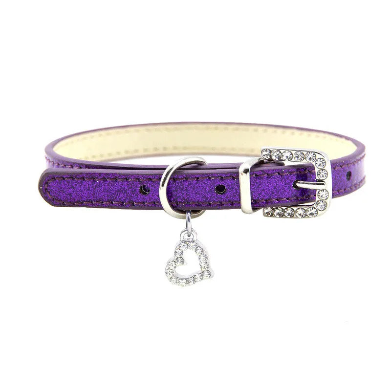 Crystal Pendant Leather Dog Collar