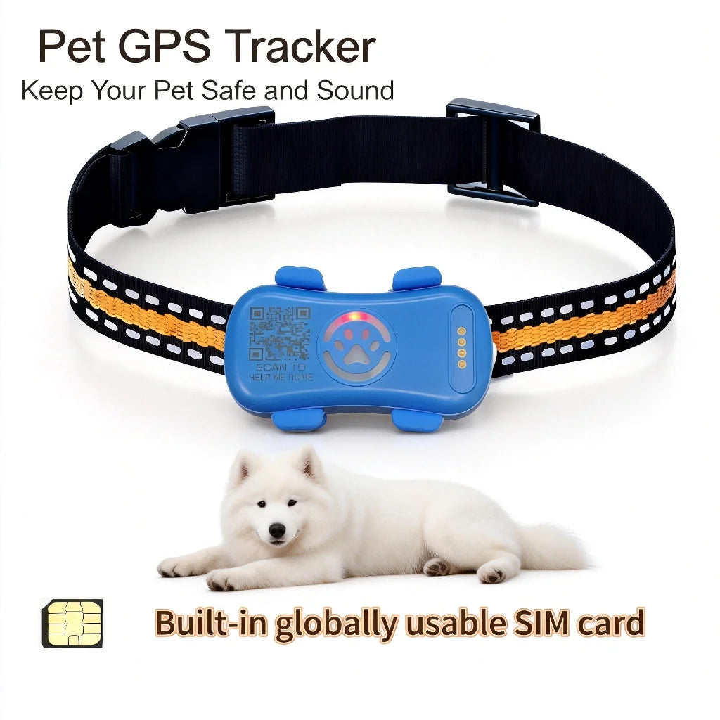 GPS Pet Tracker for Dogs Cats Real Time Tracking Unlimited Distance QR Code Anti-Lost Locator with SIM Subscription Required