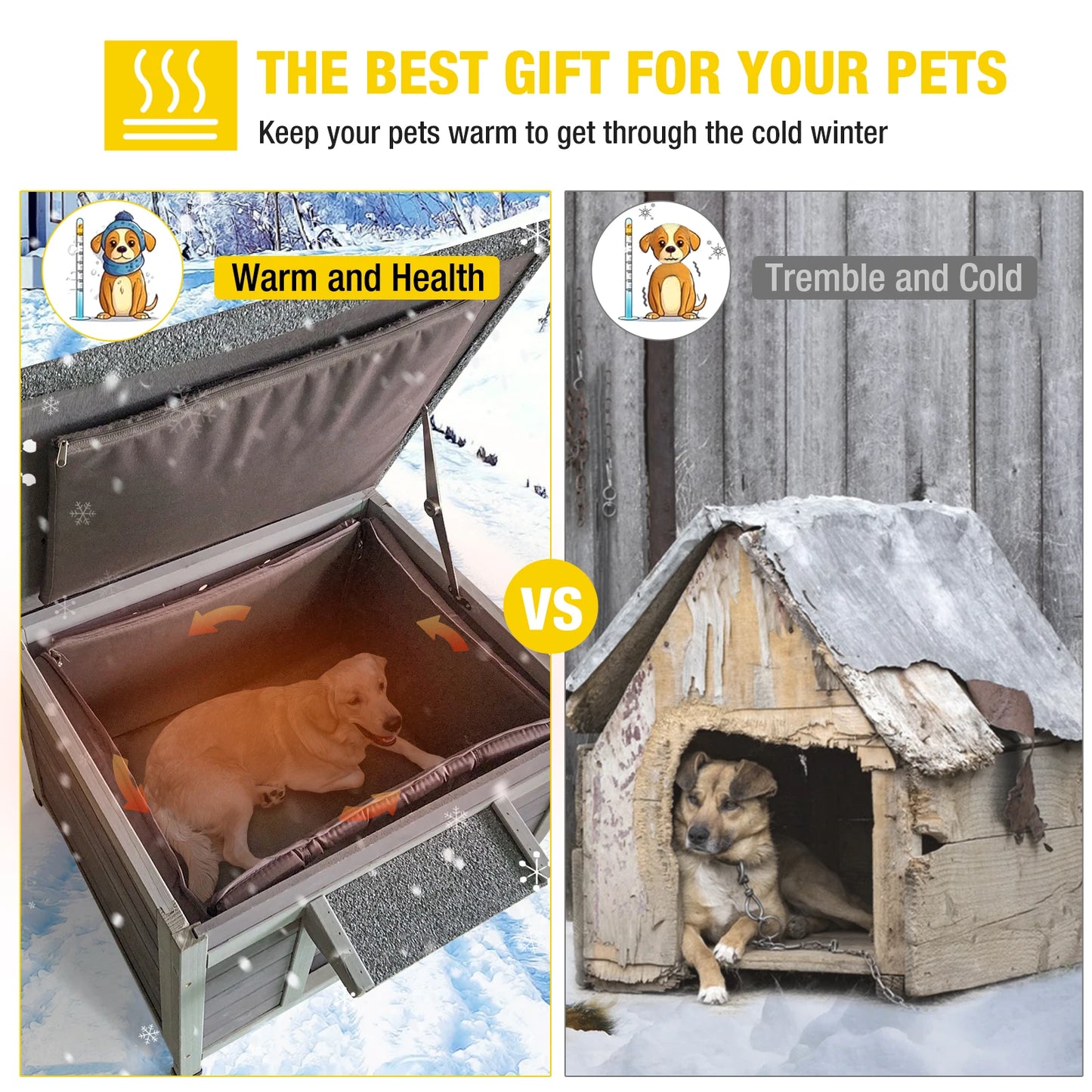 Insulated Wooden Cat House with Soft Liner | Waterproof Roof