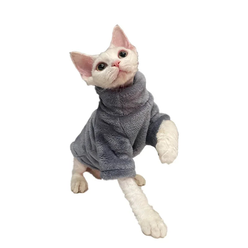 Cat Sweater Coat Turtleneck Winter Warm Cat Clothes Soft Fluff Pullover Sweater