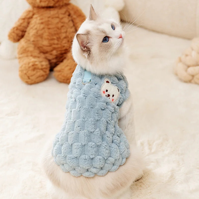 Plush Cat Puppy Button Jacket with Buckle Warm Winter Pet Clothes Cartoon Bear Print Kitten Coat Sphynx Clothing ropa para gato