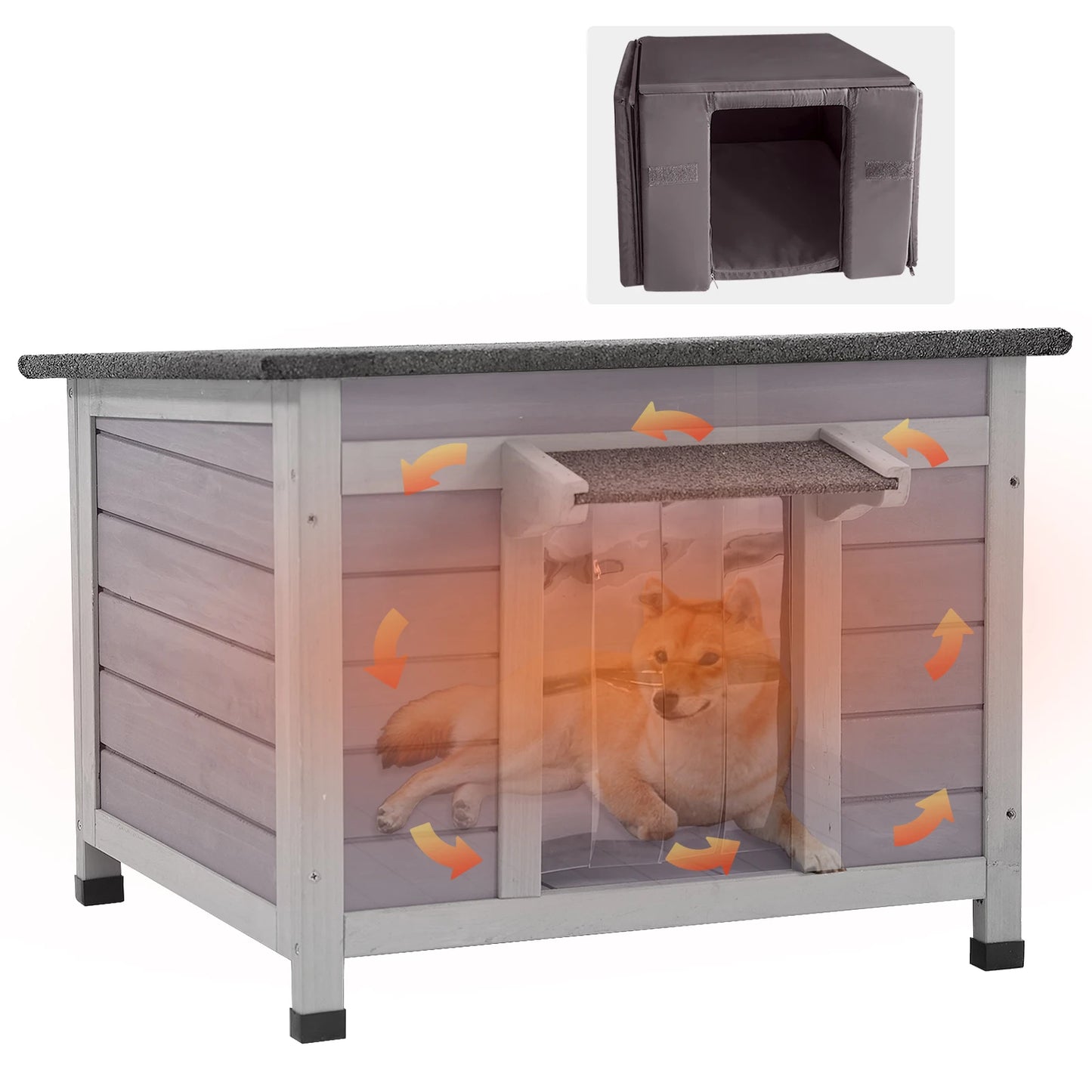 Insulated Wooden Cat House with Soft Liner | Waterproof Roof