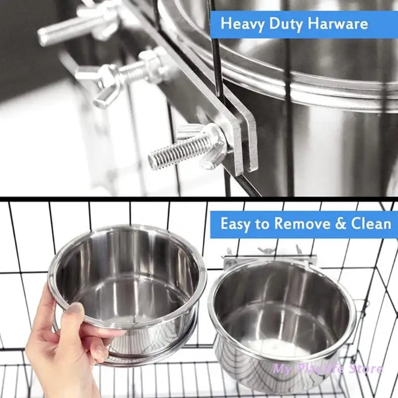 Pet Bowl Can Hang Stationary Dog Cage Bowls Stainless Steel Dog Cats Hanging Bowls Durable Puppy Kitten Feeder Water Food Bowl