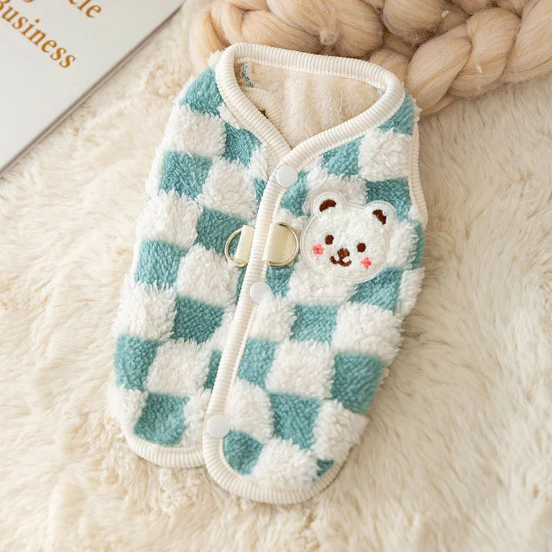 Plush Cat Puppy Button Jacket with Buckle Warm Winter Pet Clothes Cartoon Bear Print Kitten Coat Sphynx Clothing ropa para gato