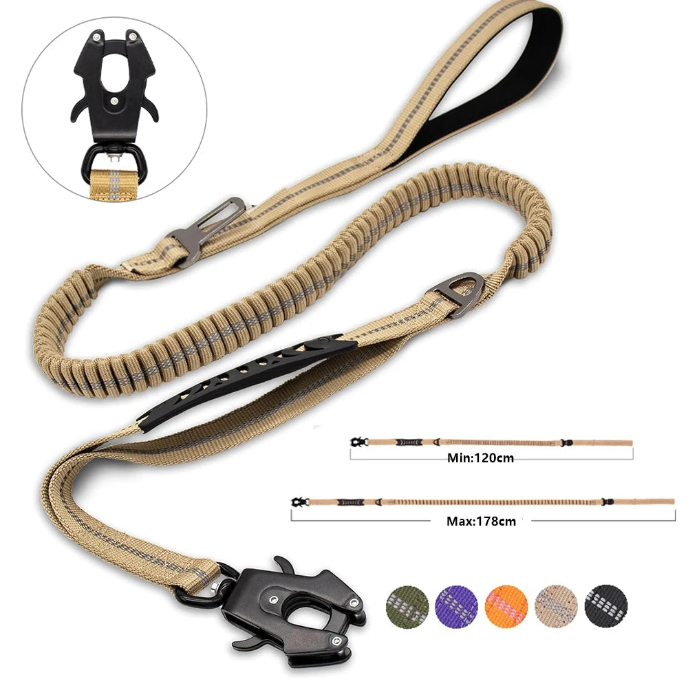 Reflective Shock Absorbing Pet Leash Large Dogs Heavy Duty Tactical Bungee Dog Leash No Pull Dog Leash