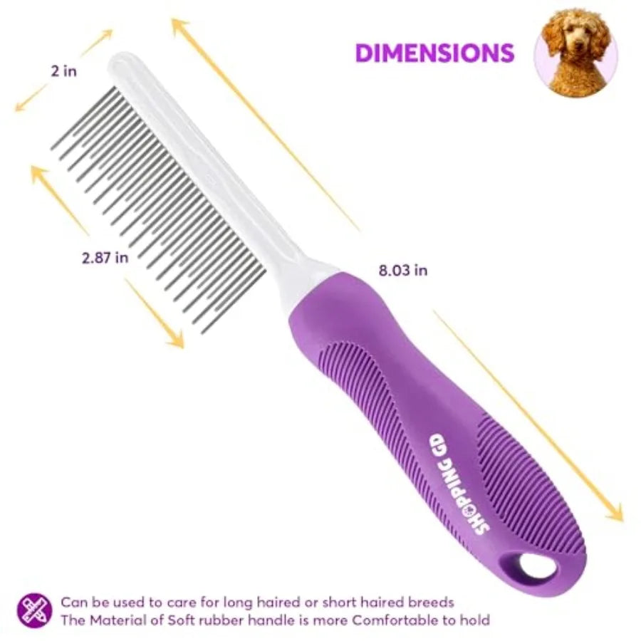 Detangling Pet Comb for Dogs Cats with Long Short Stainless Steel Metal Teeth Designed for Removing Tangles and Knots in Both L