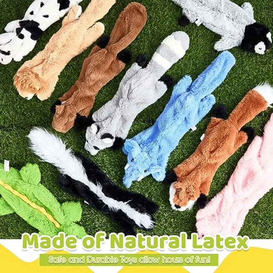 10 Pack Squeaky Plush Dog Toys No Stuffing Crinkle Chew Toys for Small Medium Large Breeds Durable Squirrel Raccoon Skunk Anima