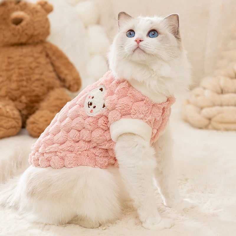 Plush Cat Puppy Button Jacket with Buckle Warm Winter Pet Clothes Cartoon Bear Print Kitten Coat Sphynx Clothing ropa para gato