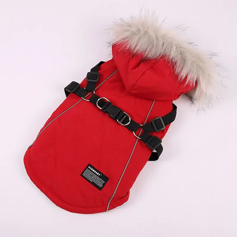 Winter Pet Dog  Jacket With Harness Warm Dog Clothes Waterproof Hooded Coat