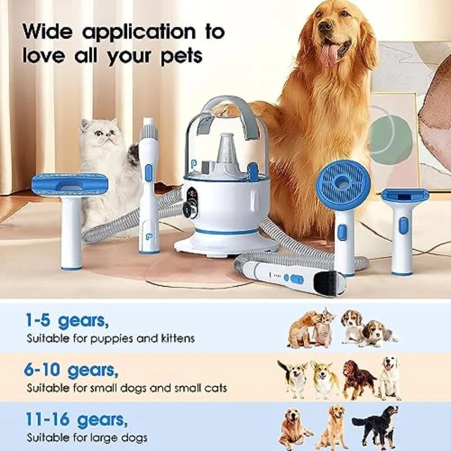 Dog Grooming Vacuum 2.0L Dust Cup Low Noise Vacuum for Shedding Home Cleaning 5-in-1 Pet Grooming with Upgraded Crevice Tool