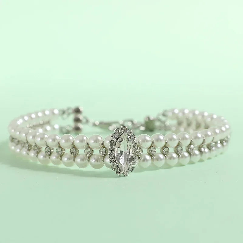 Luxury Cat Puppy Pearl Necklace Rhinestone Collar for Cats Small Dogs Ragdoll Cat Sphynx Necklaces Pet Accessories collier chat