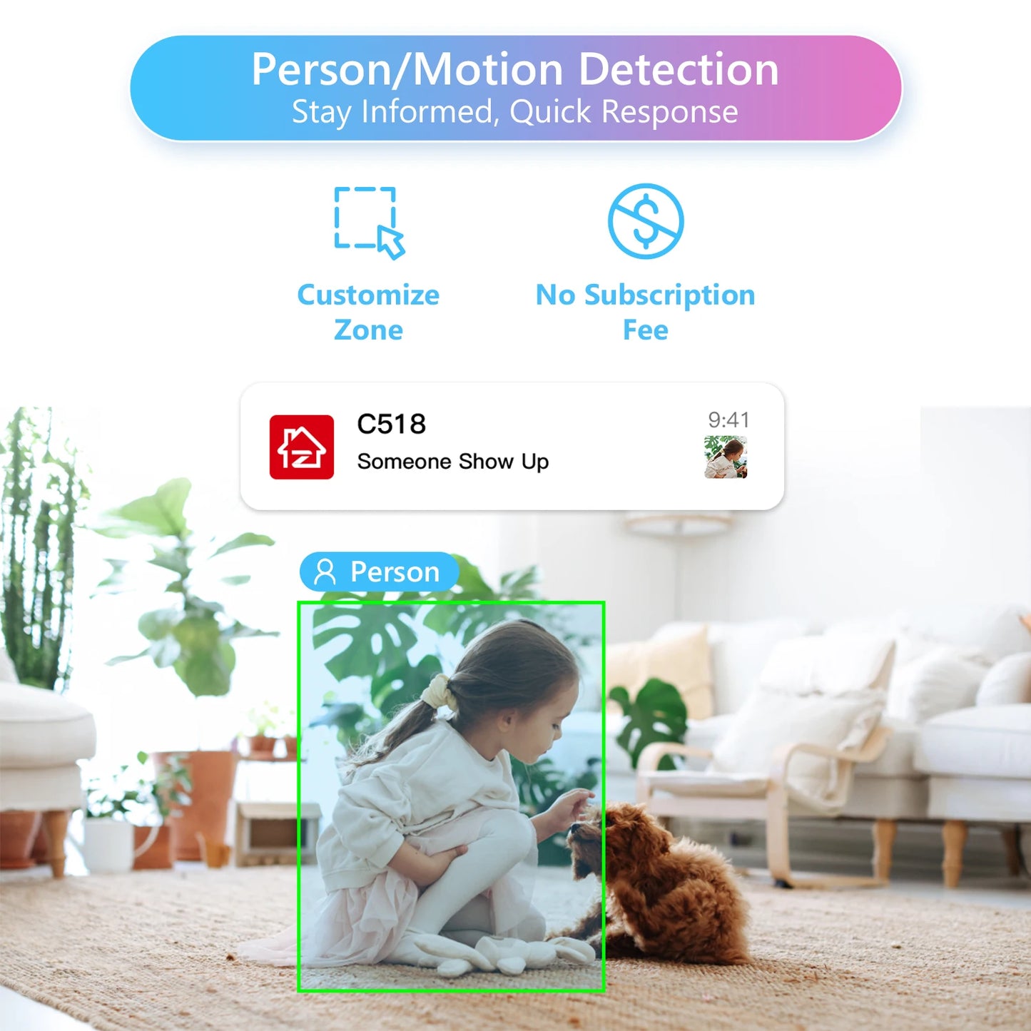 ZOSI C518 Indoor Pan/Tilt Smart Security IP Camera 2K 360° Pet Monitor AI Tracking 2.4G/5G WiFi Surveillance Camera