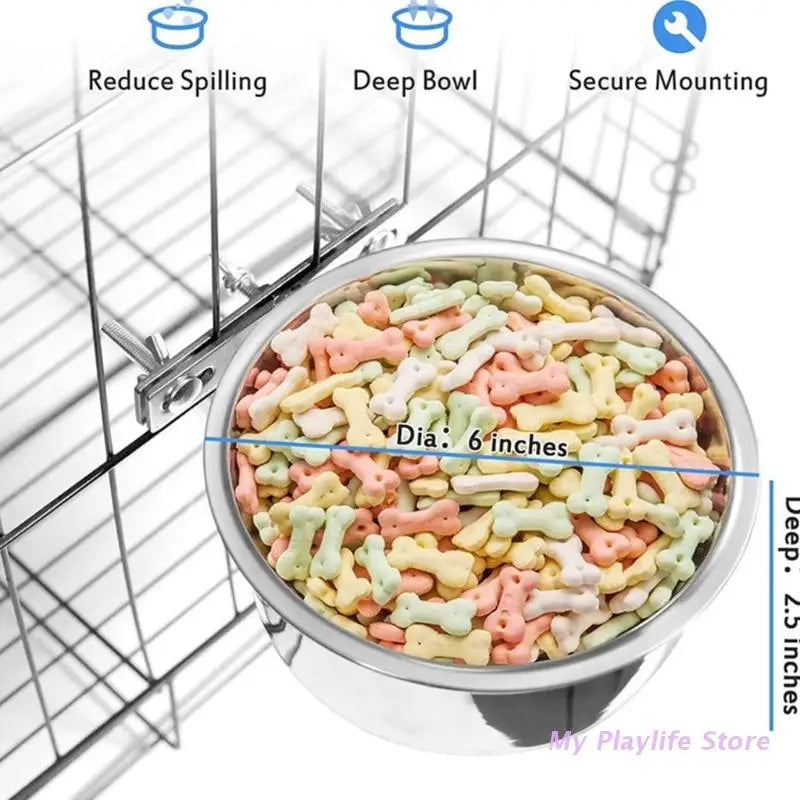 Pet Bowl Can Hang Stationary Dog Cage Bowls Stainless Steel Dog Cats Hanging Bowls Durable Puppy Kitten Feeder Water Food Bowl