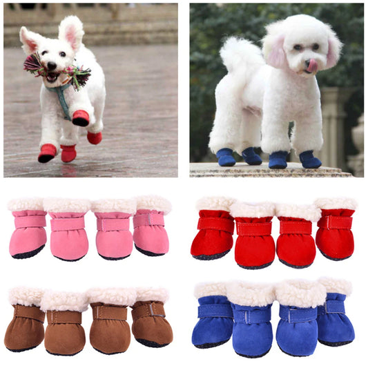 4Pcs Pet Dog Snow Boots Autumn Winter Warm Plush Dog Shoes for Small Medium Dogs Cats S-L Soft with Non-Slip Soles