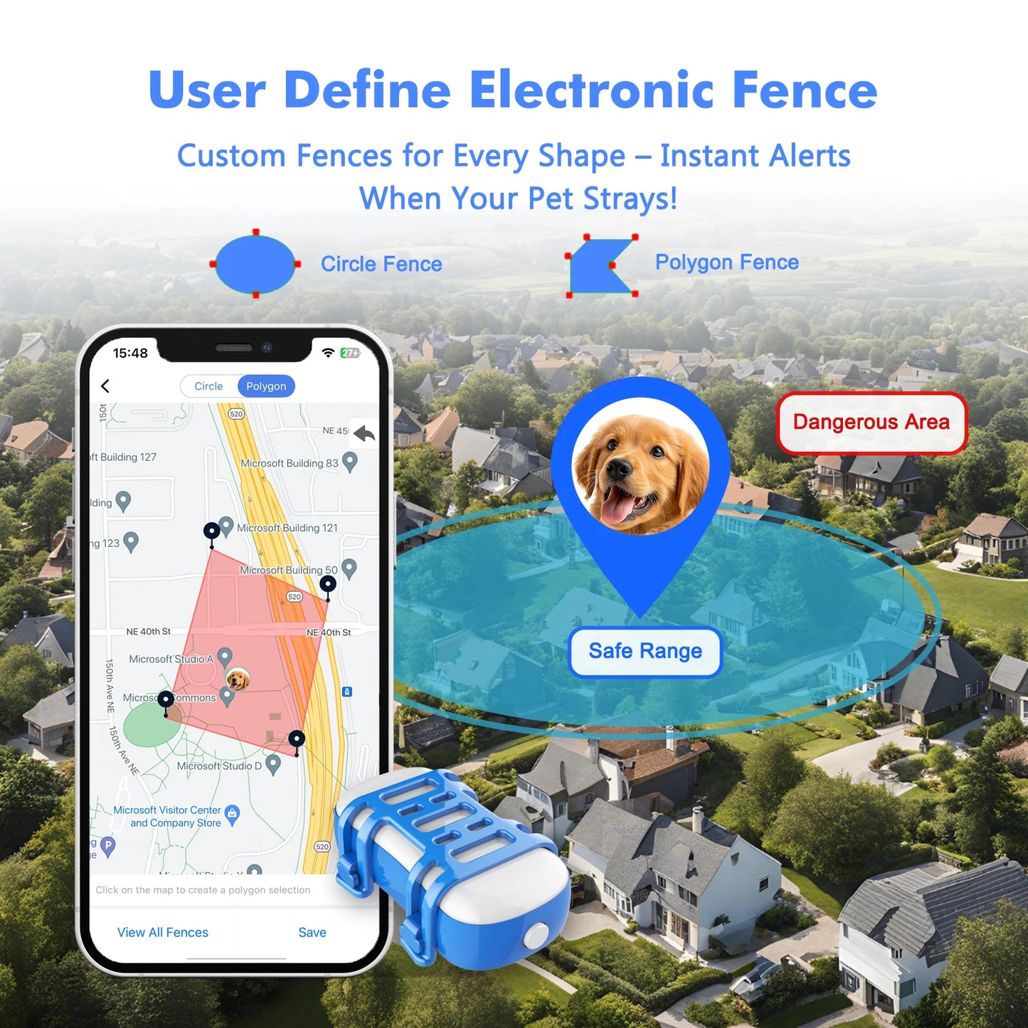 GPS Pet Tracker for Dogs Cats Real Time Tracking Unlimited Distance QR Code Anti-Lost Locator with SIM Subscription Required