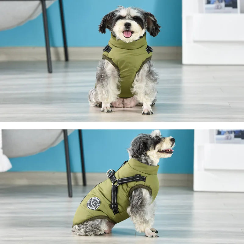 Winter Warm Dog Jacket Waterproof Pet Coat for Small Large Dog Clothes Fleece with Harness Puppy Vest Chihuahua Labrador Costume