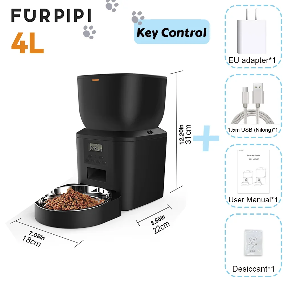 Furpipi 4L/8L Automatic Cat Feeder with Key Control Furpipi Manufacture User-Friendly Time Setting Feeder for Pets Dogs Cats