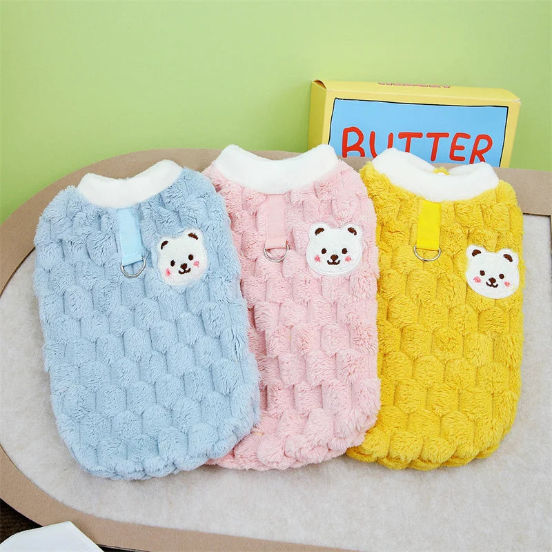 Plush Cat Puppy Button Jacket with Buckle Warm Winter Pet Clothes Cartoon Bear Print Kitten Coat Sphynx Clothing ropa para gato