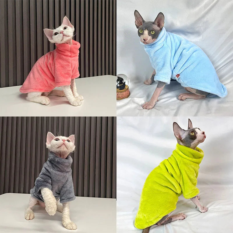 Cat Sweater Coat Turtleneck Winter Warm Cat Clothes Soft Fluff Pullover Sweater