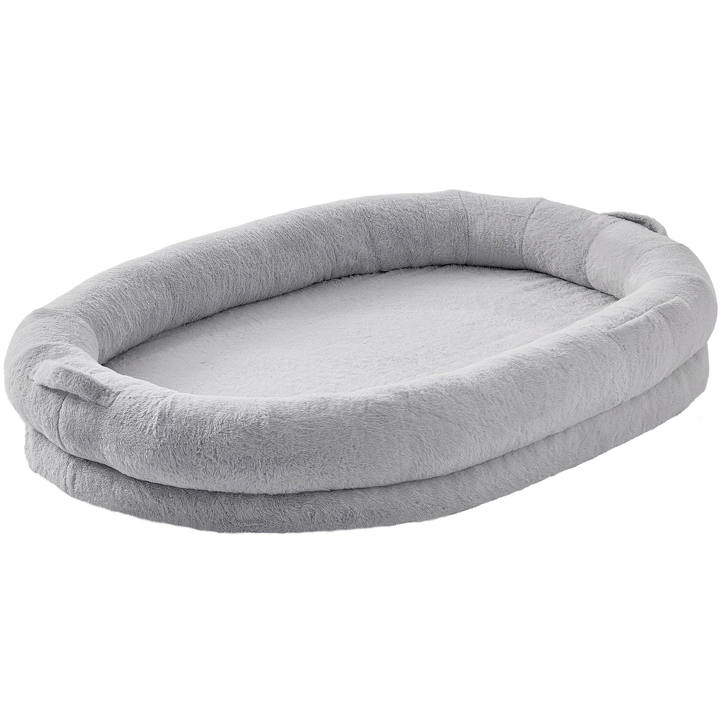 SucceBuy Human Dog Bed Human Dog Bed for Adult Human Size Dog Bed with Washable Faux Rabbit Fur Cover Egg Orthopedic Foam Grey