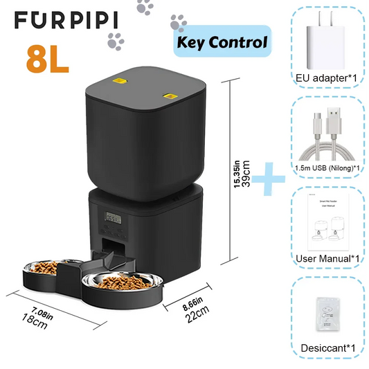 Furpipi 4L/8L Automatic Cat Feeder with Key Control Furpipi Manufacture User-Friendly Time Setting Feeder for Pets Dogs Cats