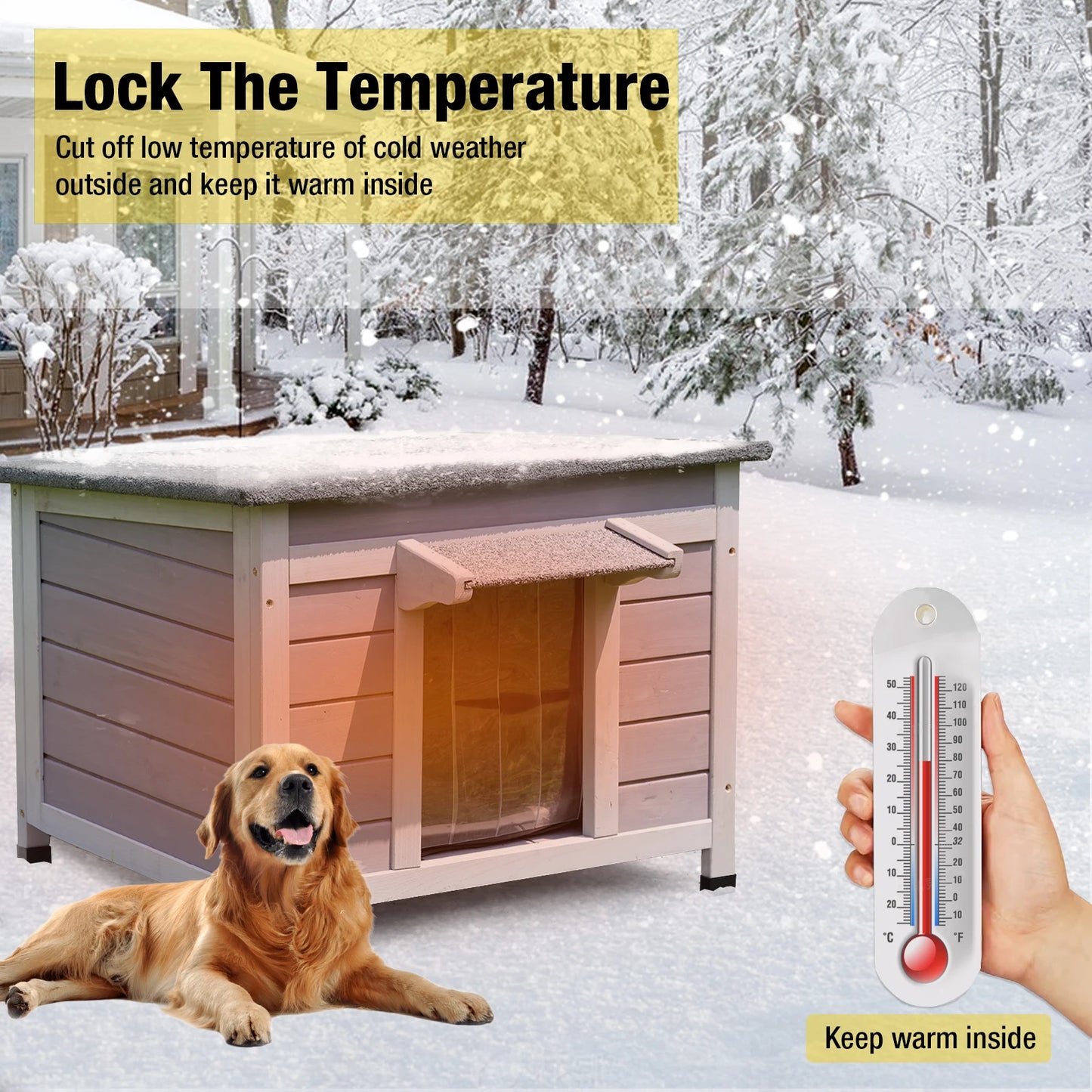 Insulated Wooden Cat House with Soft Liner | Waterproof Roof