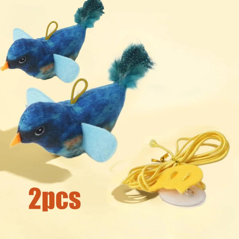 Indoor Interactive Birds Toy for Cat Chasing Teasing Toy Sounding Catnip Cat Teaser Toy Self-hilarity Wall Hanging Birds Cat Toy