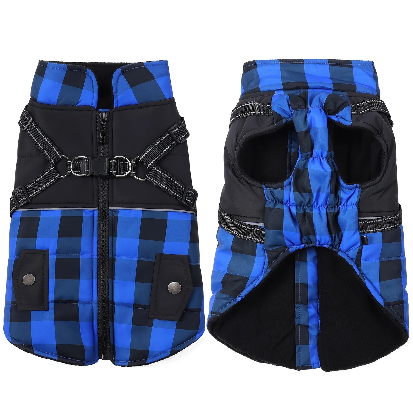 Plaid Thick Padded Jacket With Harness For Cold Weather, Windproof
