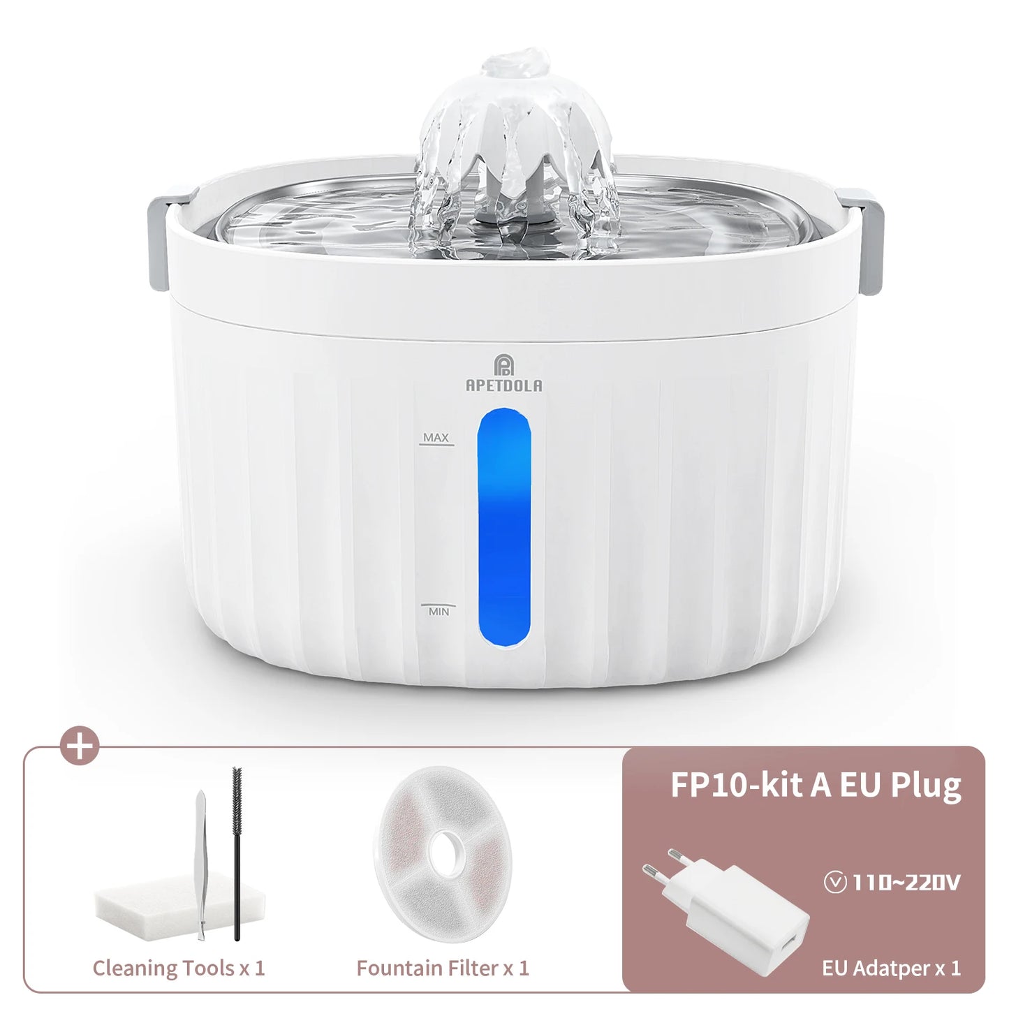 APETDOLA Cat Water Fountain Automatic Pet Water Dispenser for Cats Dogs with Stainless Steel Tray 6-level Filtering System fp10