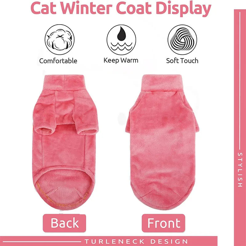 Cat Sweater Coat Turtleneck Winter Warm Cat Clothes Soft Fluff Pullover Sweater