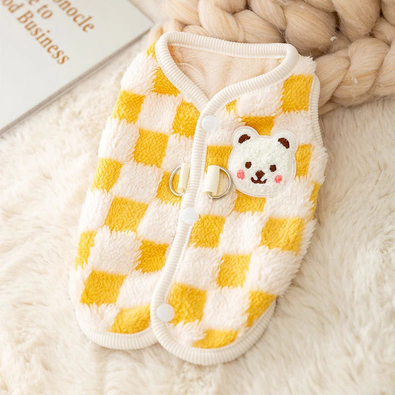 Plush Cat Puppy Button Jacket with Buckle Warm Winter Pet Clothes Cartoon Bear Print Kitten Coat Sphynx Clothing ropa para gato