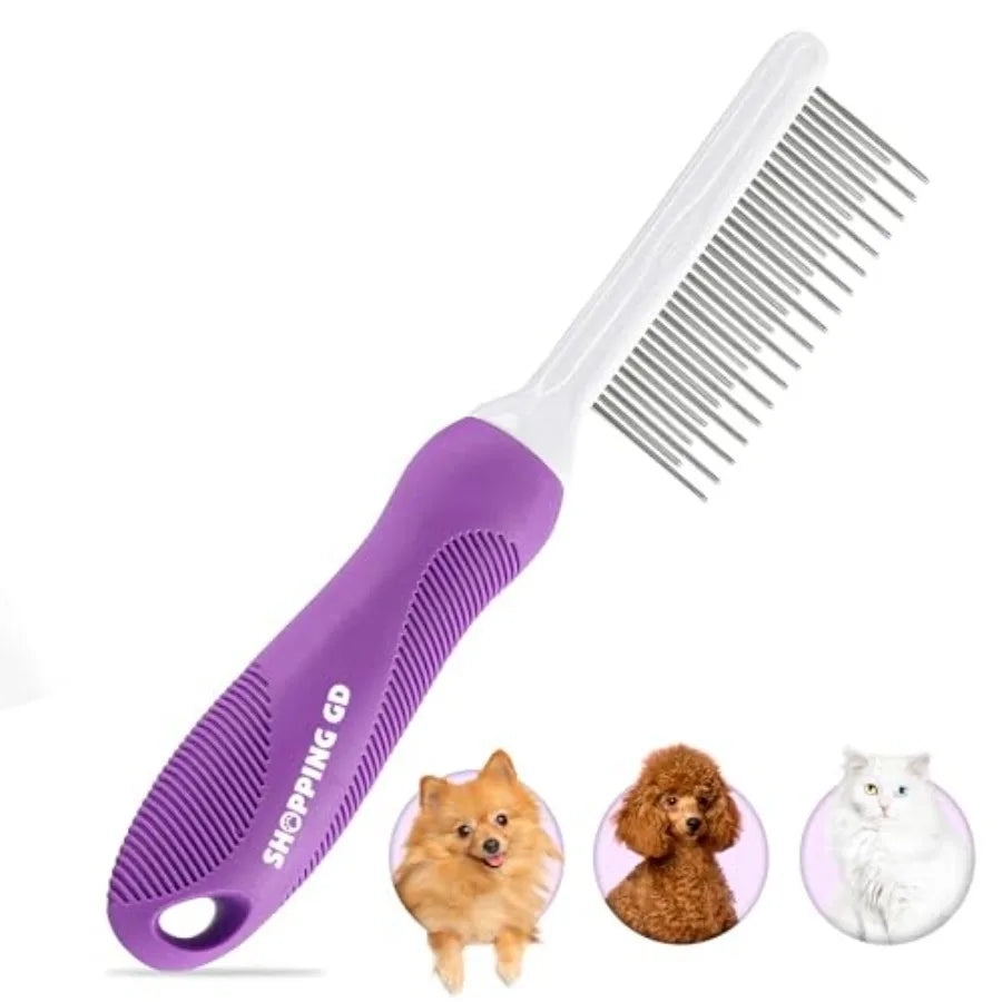 Detangling Pet Comb for Dogs Cats with Long Short Stainless Steel Metal Teeth Designed for Removing Tangles and Knots in Both L
