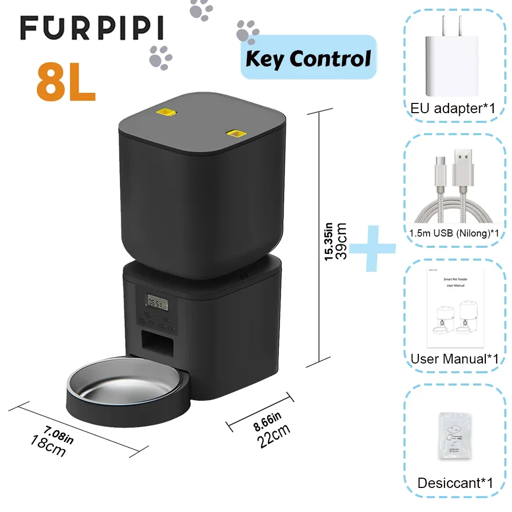 Furpipi 4L/8L Automatic Cat Feeder with Key Control Furpipi Manufacture User-Friendly Time Setting Feeder for Pets Dogs Cats