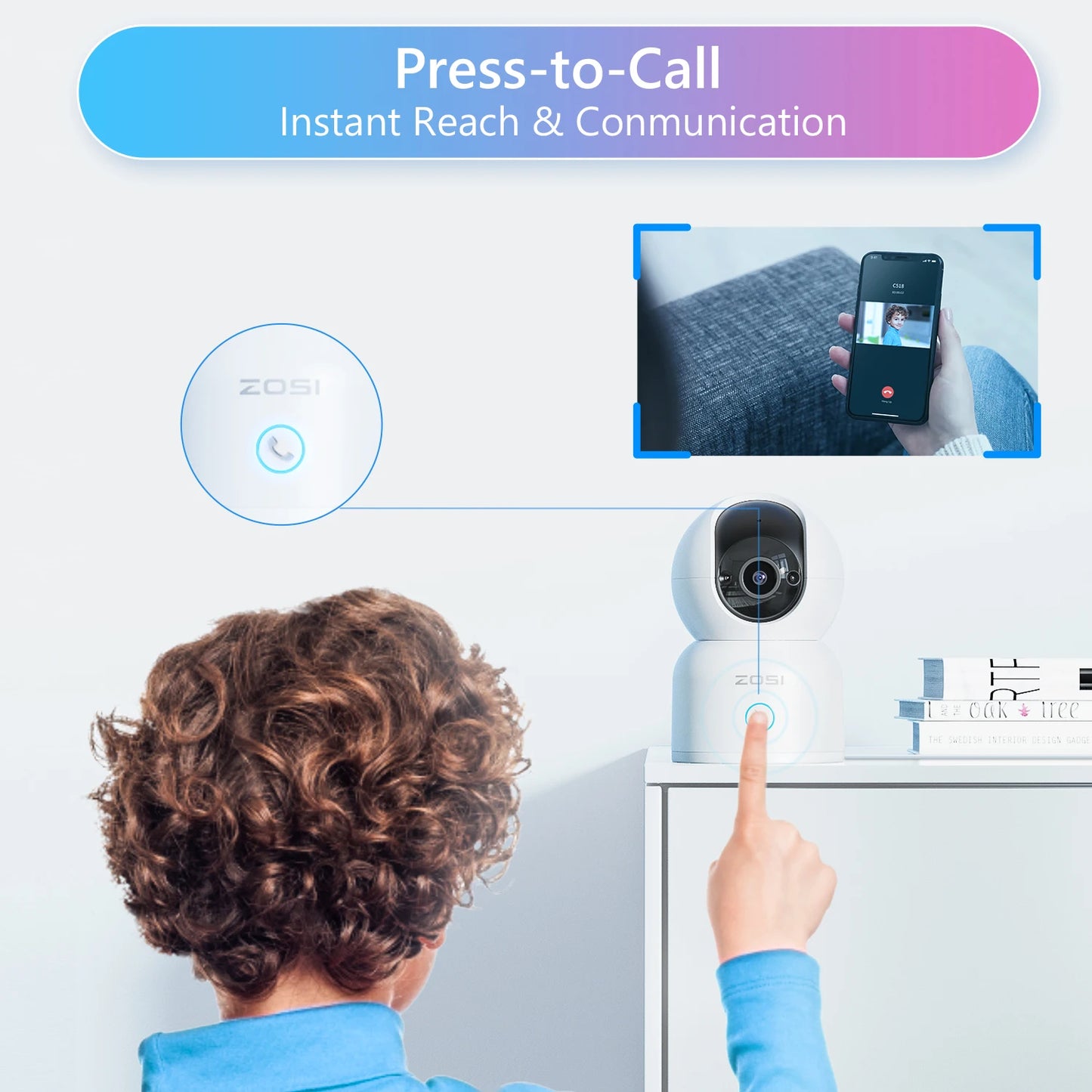 ZOSI C518 Indoor Pan/Tilt Smart Security IP Camera 2K 360° Pet Monitor AI Tracking 2.4G/5G WiFi Surveillance Camera