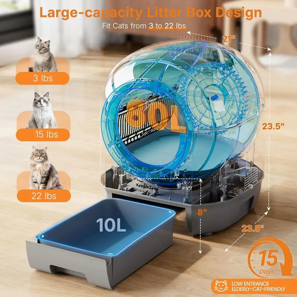 Automatic Self-Cleaning Cat Litter Box with Odor Control Infrared Sensor Sleep Mode and Remote App Control. Customized