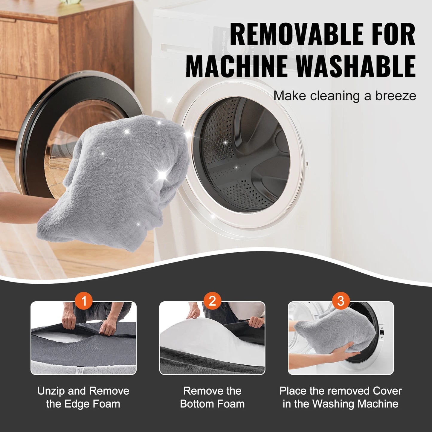 SucceBuy Human Dog Bed Human Dog Bed for Adult Human Size Dog Bed with Washable Faux Rabbit Fur Cover Egg Orthopedic Foam Grey