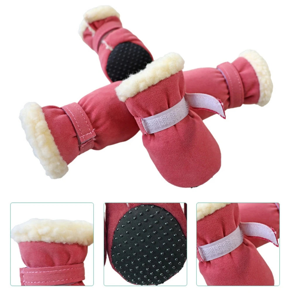 4Pcs Pet Dog Snow Boots Autumn Winter Warm Plush Dog Shoes for Small Medium Dogs Cats S-L Soft with Non-Slip Soles